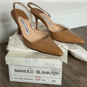 Manolo Blahnik Brown Leather Slingback Heels